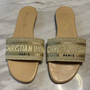Womens Christian Dior Slides Dway Slide Gold-tone
